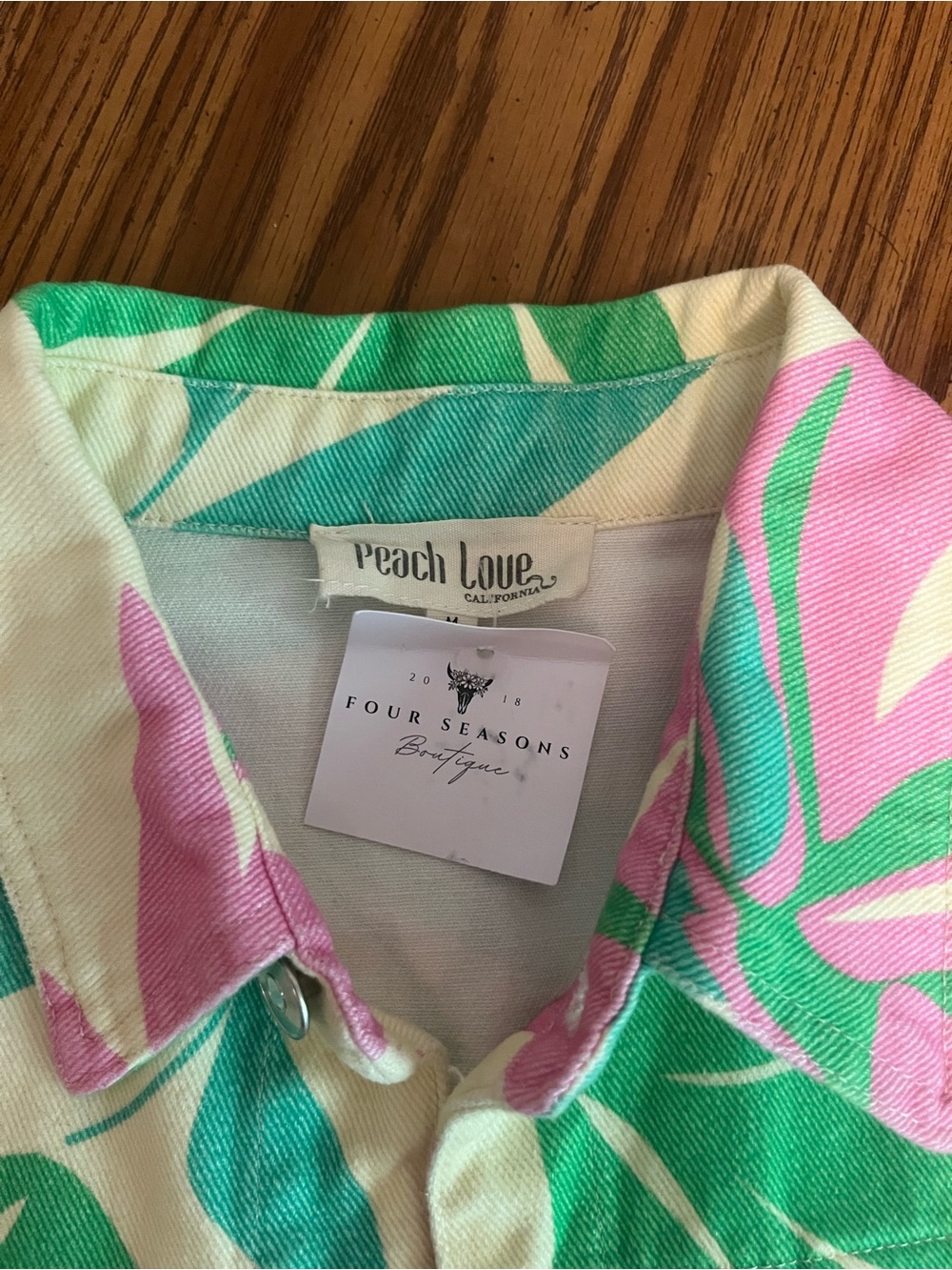 Peach Love California Cream Romper with Green & Pink Tropical Print - Picture 3 of 3